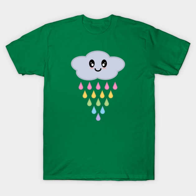 Kawaii Cute Raining Rainbow Rain Cloud in Green T-Shirt by Kelly Gigi